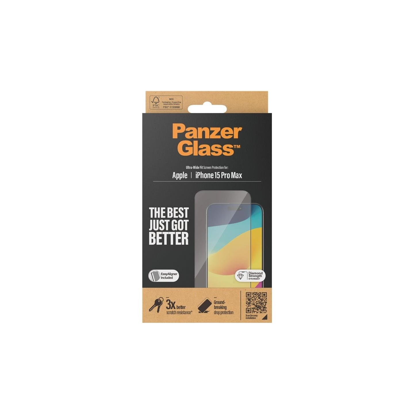 Panzerglass | Screen protector | Apple | IPhone 15 Pro Max | Glass | Transparent | Ultra-wide fit, Scratch resistant, Drop prote