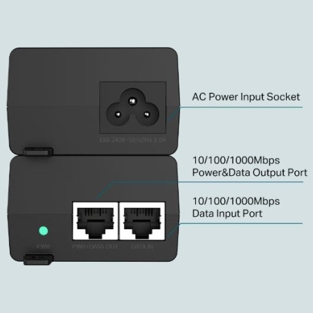 Tp-Link | PoE+ Injector Adapter | TL-POE160S | 10/100/1000 Mbit/s | Ethernet LAN (RJ-45) ports 1x10/100/1000Mbps RJ45 data-in po