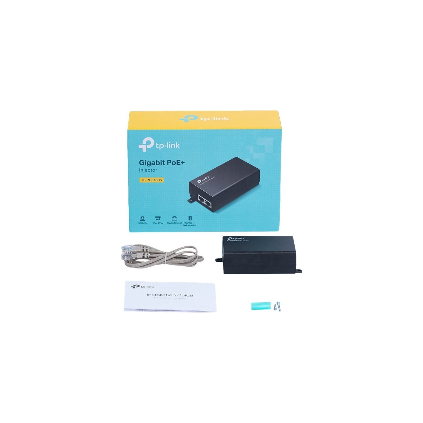 Tp-Link | PoE+ Injector Adapter | TL-POE160S | 10/100/1000 Mbit/s | Ethernet LAN (RJ-45) ports 1x10/100/1000Mbps RJ45 data-in po