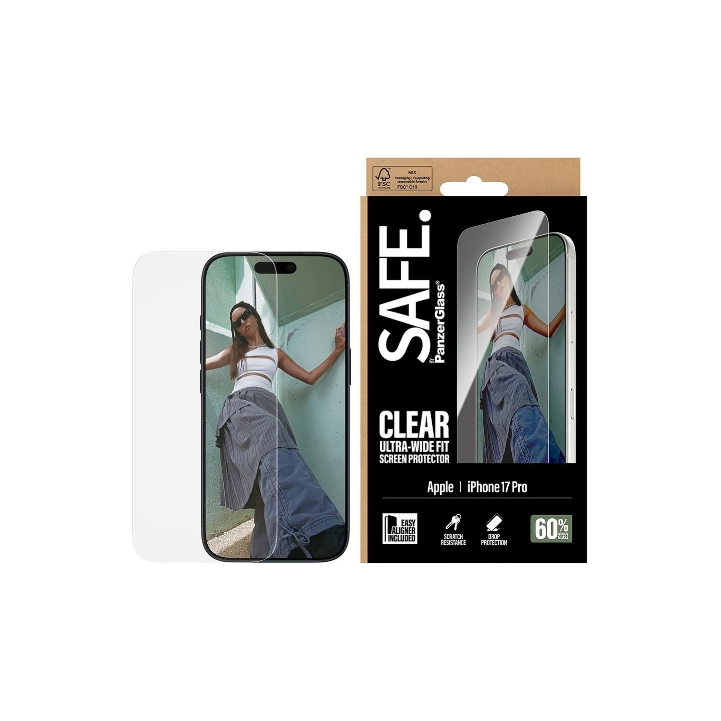 Panzerglass Screen protector | Apple | iPhone 17 Pro | Transparent | Ultra-Wide Fit w. EasyAligner