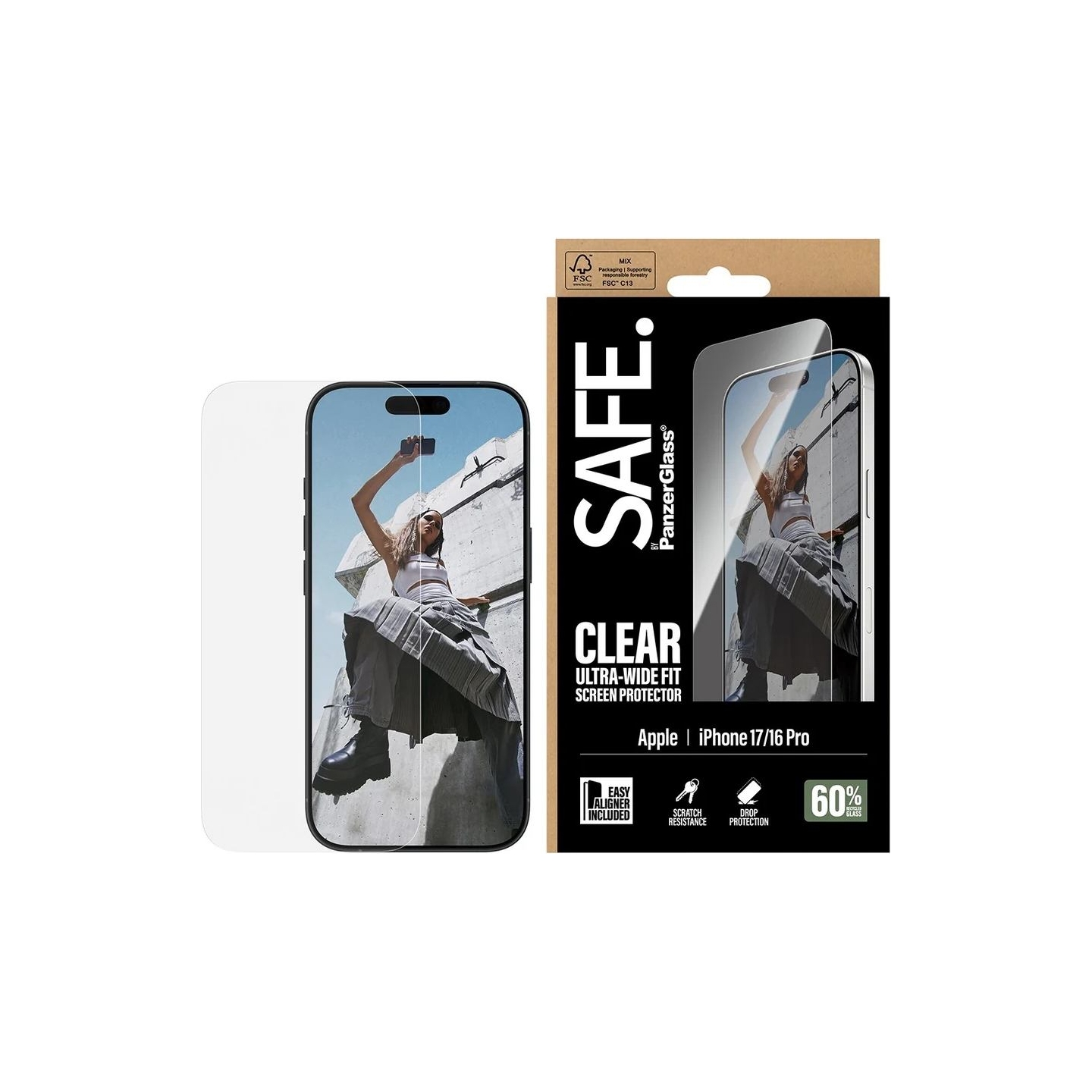 Panzerglass Screen protector | Apple | iPhone 16 Pro/iPhone 17 | Transparent | Ultra-Wide Fit w. EasyAligner