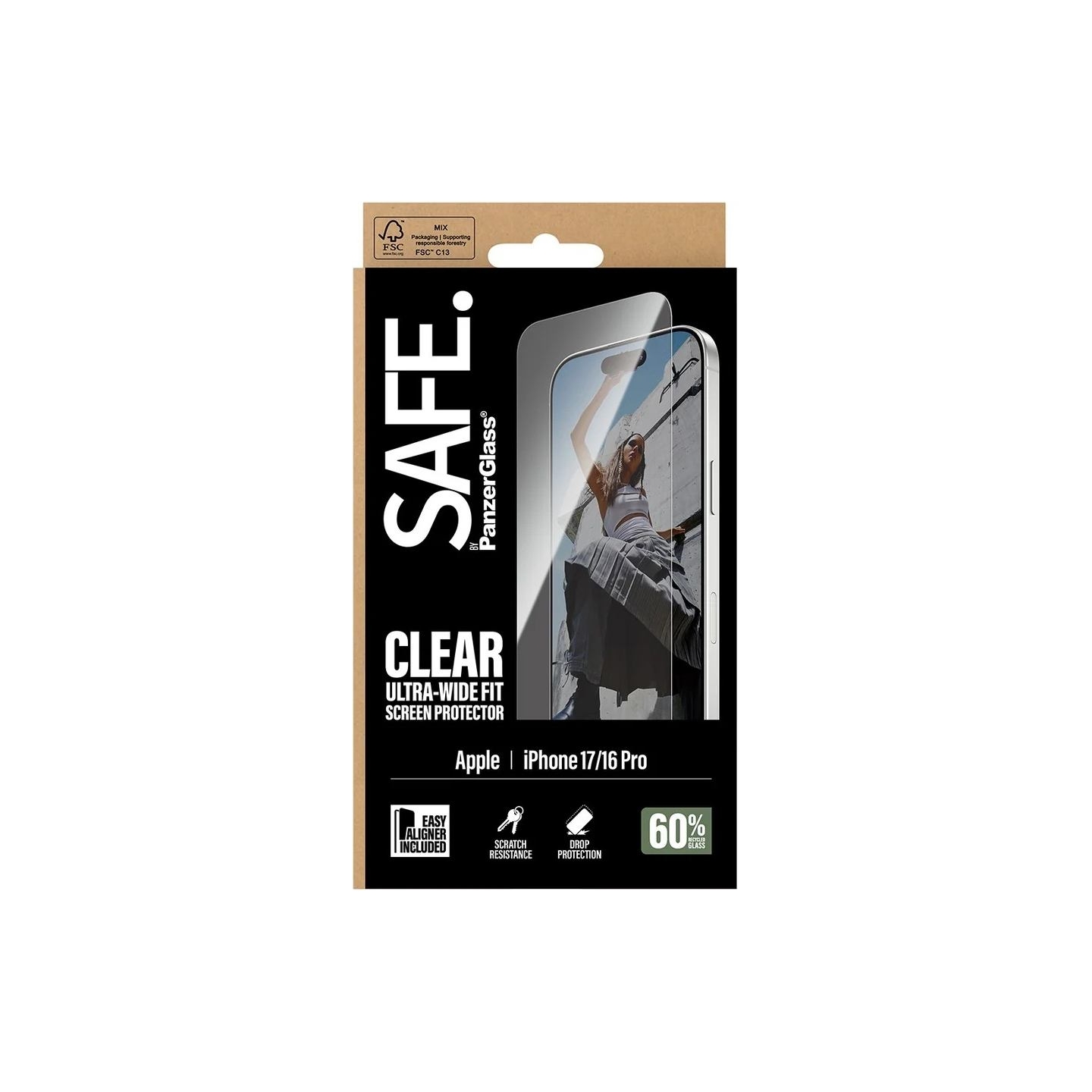 Panzerglass Screen protector | Apple | iPhone 16 Pro/iPhone 17 | Transparent | Ultra-Wide Fit w. EasyAligner