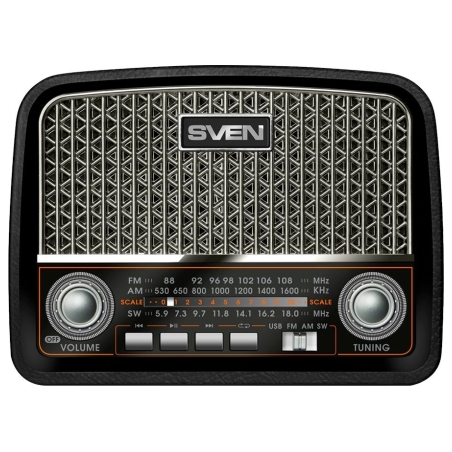 Sven Speaker SVEN SRP-555, black-silver (3W, FM/AM/SW, USB, SD/microSD, battery)