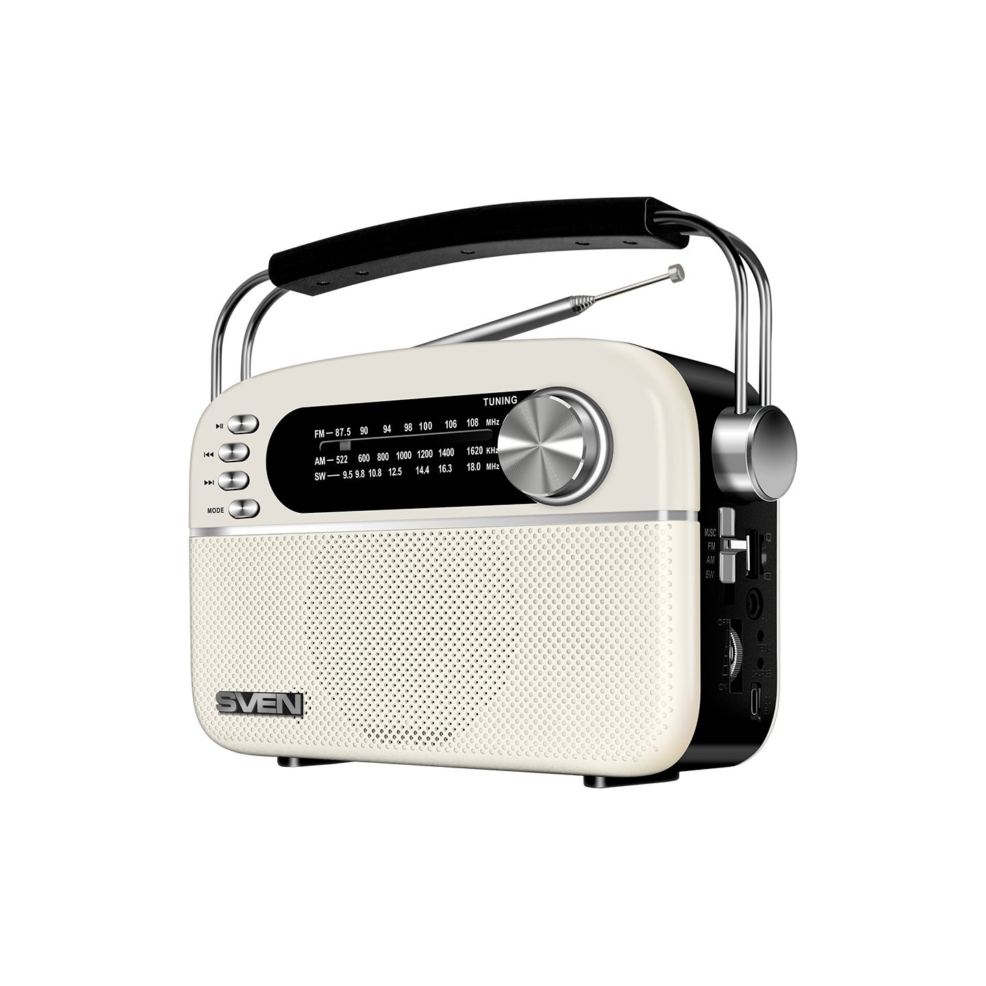 Sven Speaker SVEN SRP-505, white (3W, Bluetooth, FM/AM/SW, USB, microSD, AUX, battery)