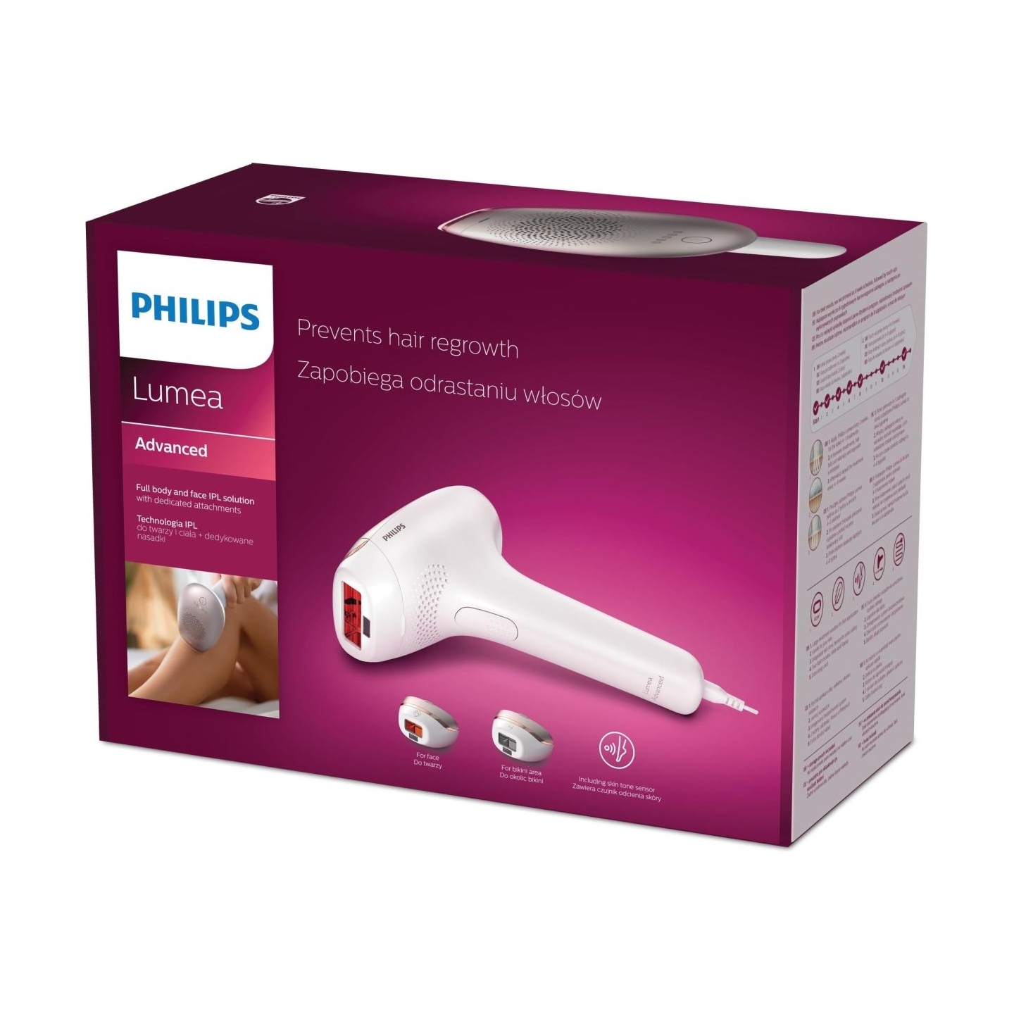 Philips Lumea Advanced IPL - Hair removal device SC1998/00, For body and facial procedures, 15 min. procedure for shins, Built-i