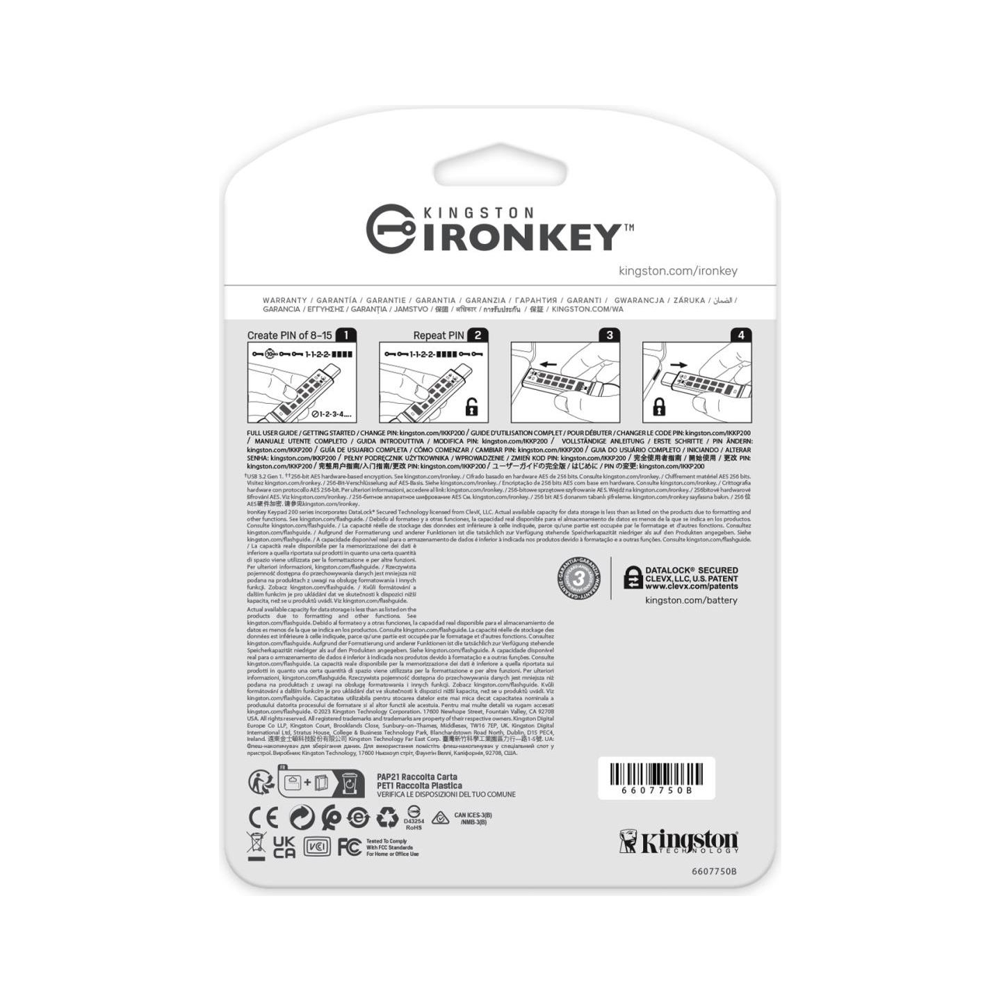 Kingston Pendrive 128GB IronKey Keypad 200C USB-C FIPS140-3 Lvl3 AES-256