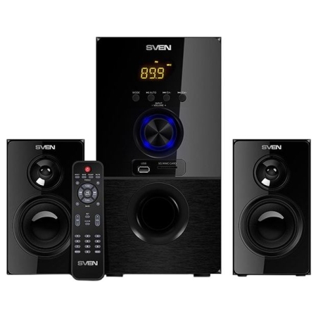 Sven MS-2050 30W+2x12.5W; LED display; Volume front control; USB/SD-card support; Wall mountable satellites; MUTE, SLEEP and ST-