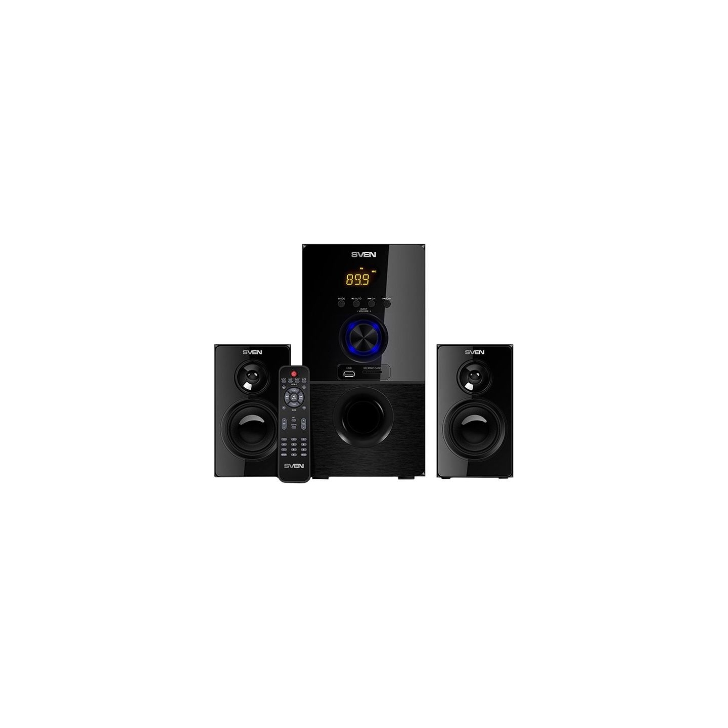 Sven MS-2050 30W+2x12.5W; LED display; Volume front control; USB/SD-card support; Wall mountable satellites; MUTE, SLEEP and ST-