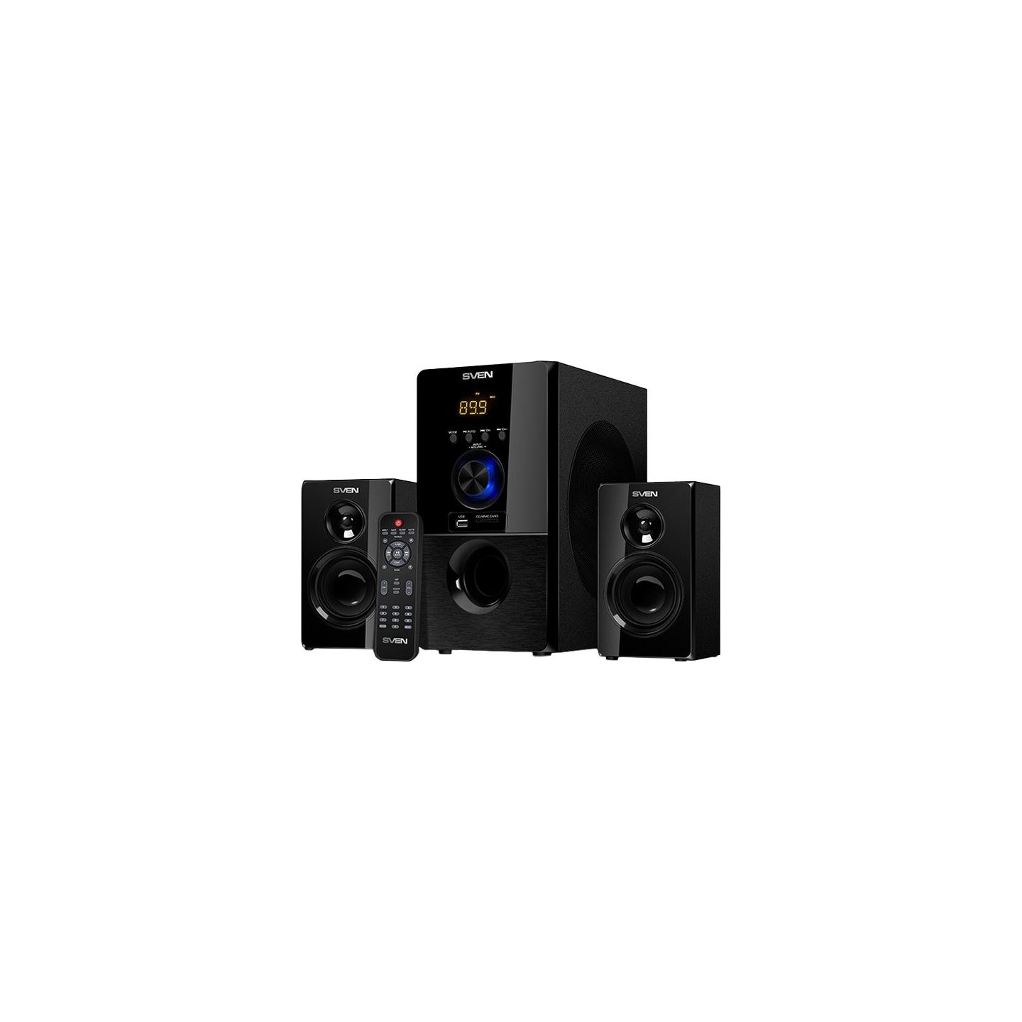 Sven MS-2050 30W+2x12.5W; LED display; Volume front control; USB/SD-card support; Wall mountable satellites; MUTE, SLEEP and ST-