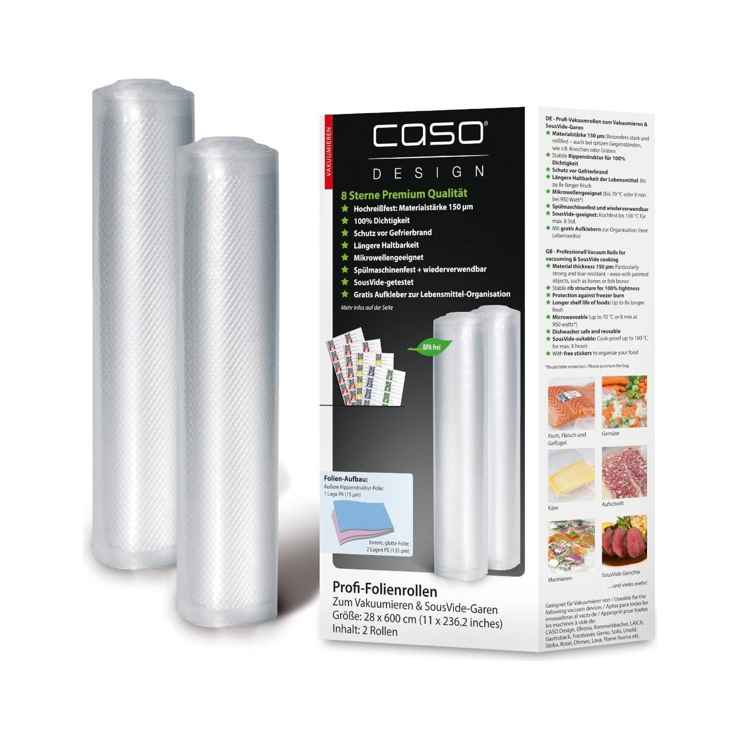 Caso | Foil rolls | 01223 | 2 units | Dimensions (W x L) 28 x 600 cm | Ribbed