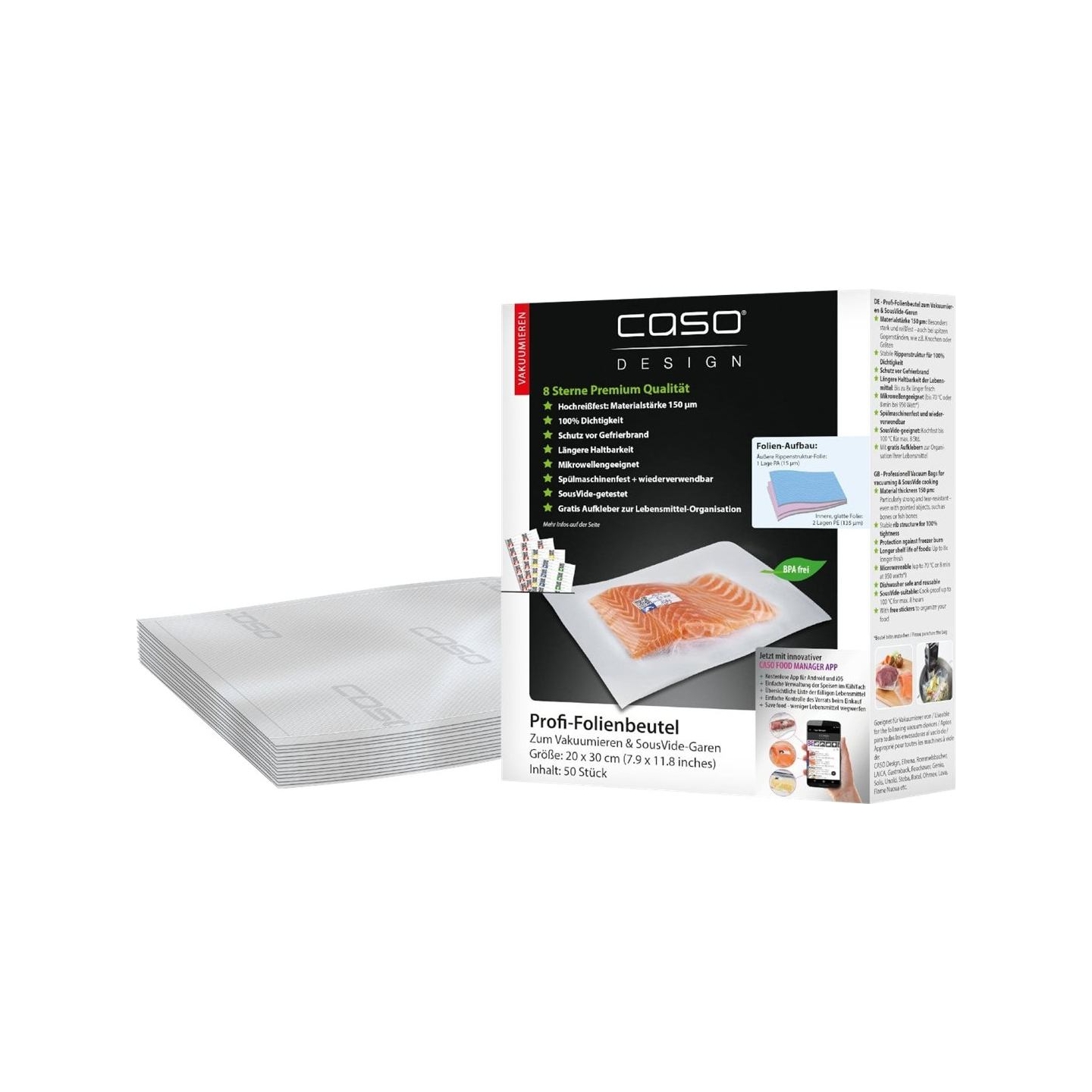 Caso | Foil Bags | 01219 | 50 units | Dimensions (W x L) 20 x 30 cm | Ribbed