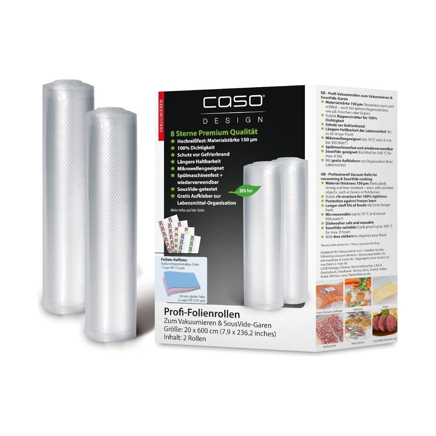 Caso | Foil rolls | 01221 | 2 units | Dimensions (W x L) 20 x 600 cm | Ribbed