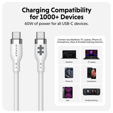 Hyper | HyperJuice USB-C Silicone Charging Cable, 1.5 m, White | HJ4011WHGL