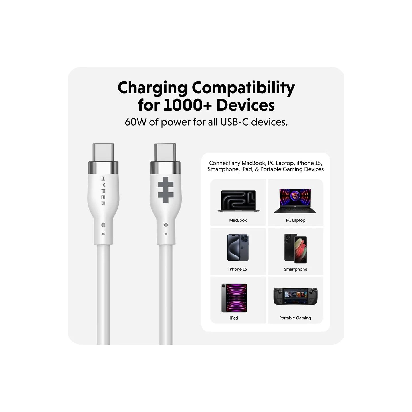 Hyper | HyperJuice USB-C Silicone Charging Cable, 1.5 m, White | HJ4011WHGL