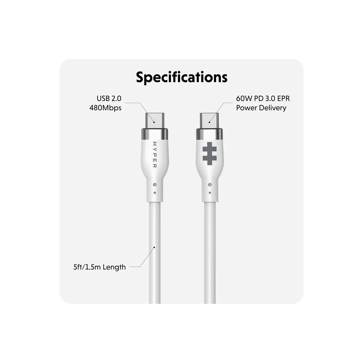 Hyper | HyperJuice USB-C Silicone Charging Cable, 1.5 m, White | HJ4011WHGL
