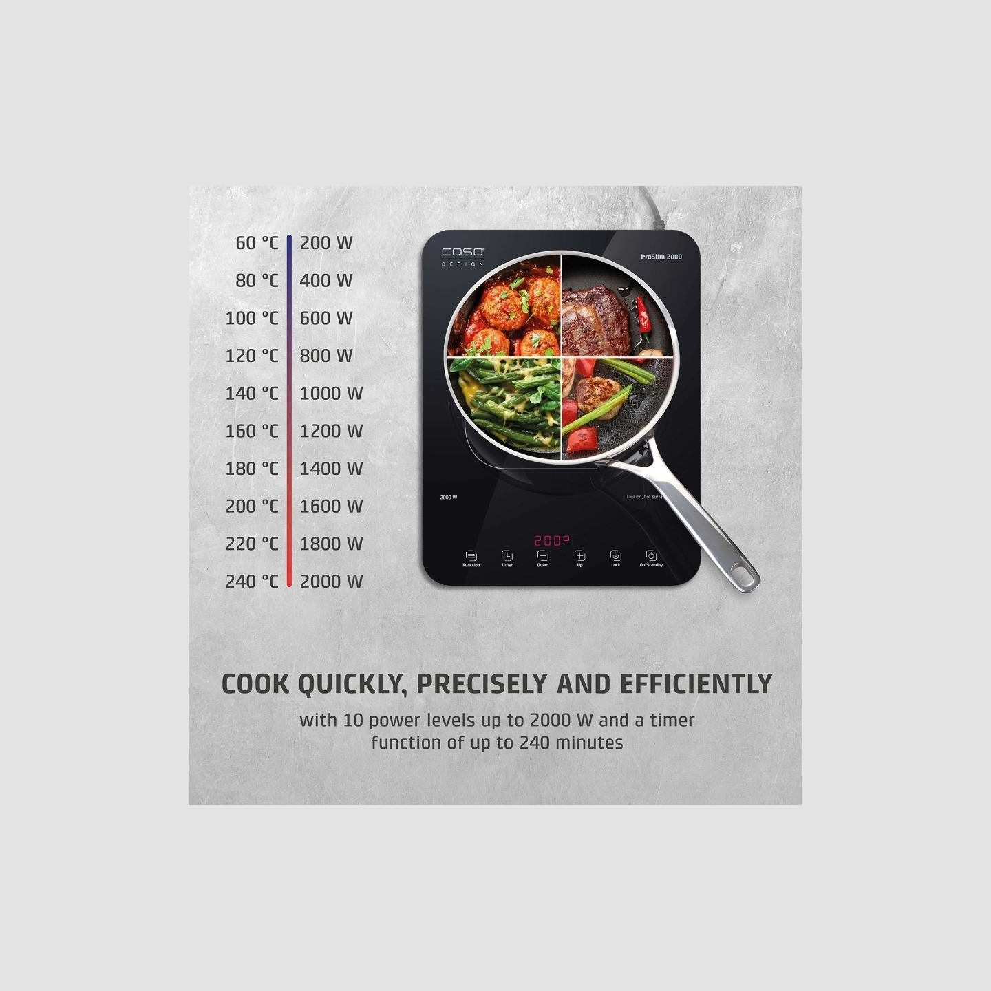 Caso Mobile Single Hob | ProSlim 2000 | Induction | Number of burners/cooking zones 1 | Touch | Timer | Black