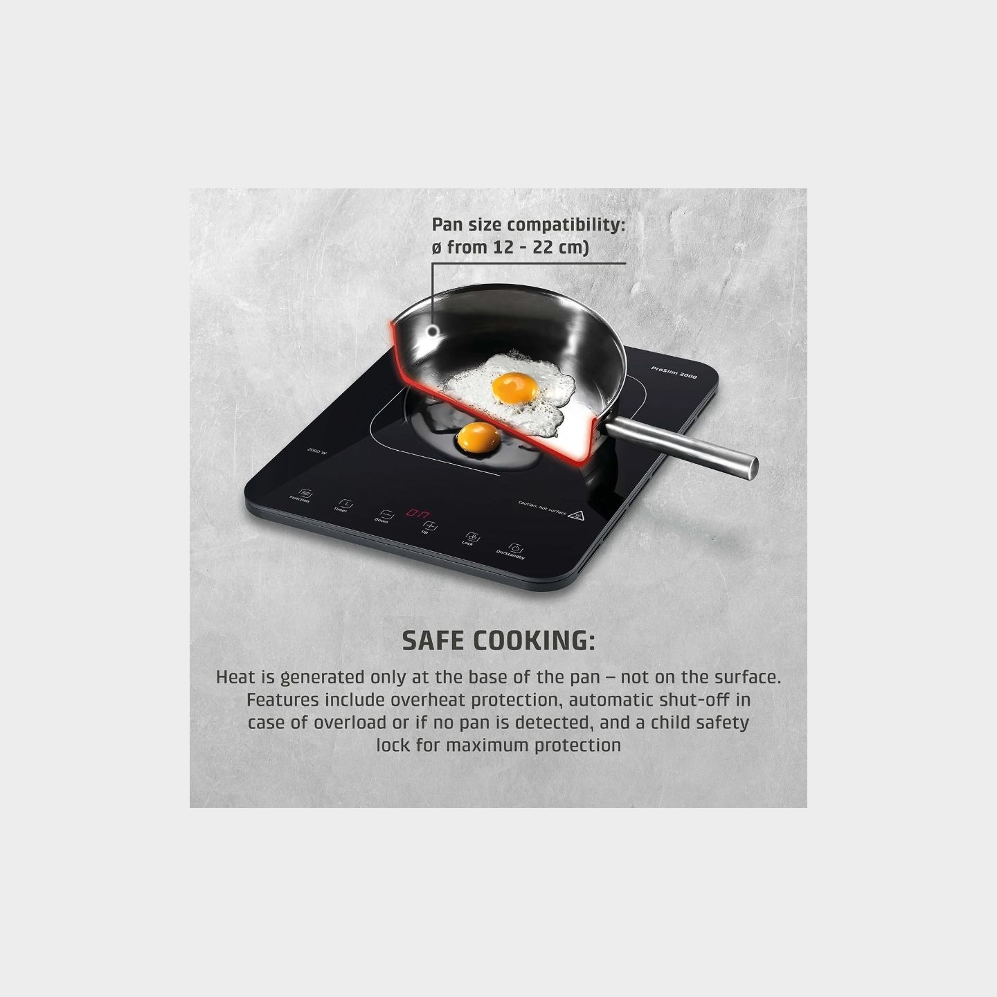 Caso Mobile Single Hob | ProSlim 2000 | Induction | Number of burners/cooking zones 1 | Touch | Timer | Black