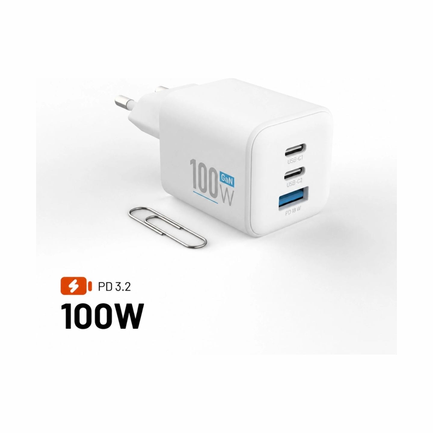 Fixed GaN Network Charger Mini with 2xUSB-C and USB output, PD support, 100 W, white | FIXCG100M-2C1A-WH