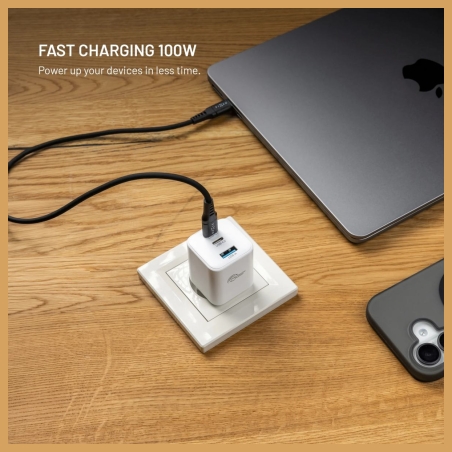 Fixed GaN Network Charger Mini with 2xUSB-C and USB output, PD support, 100 W, white | FIXCG100M-2C1A-WH