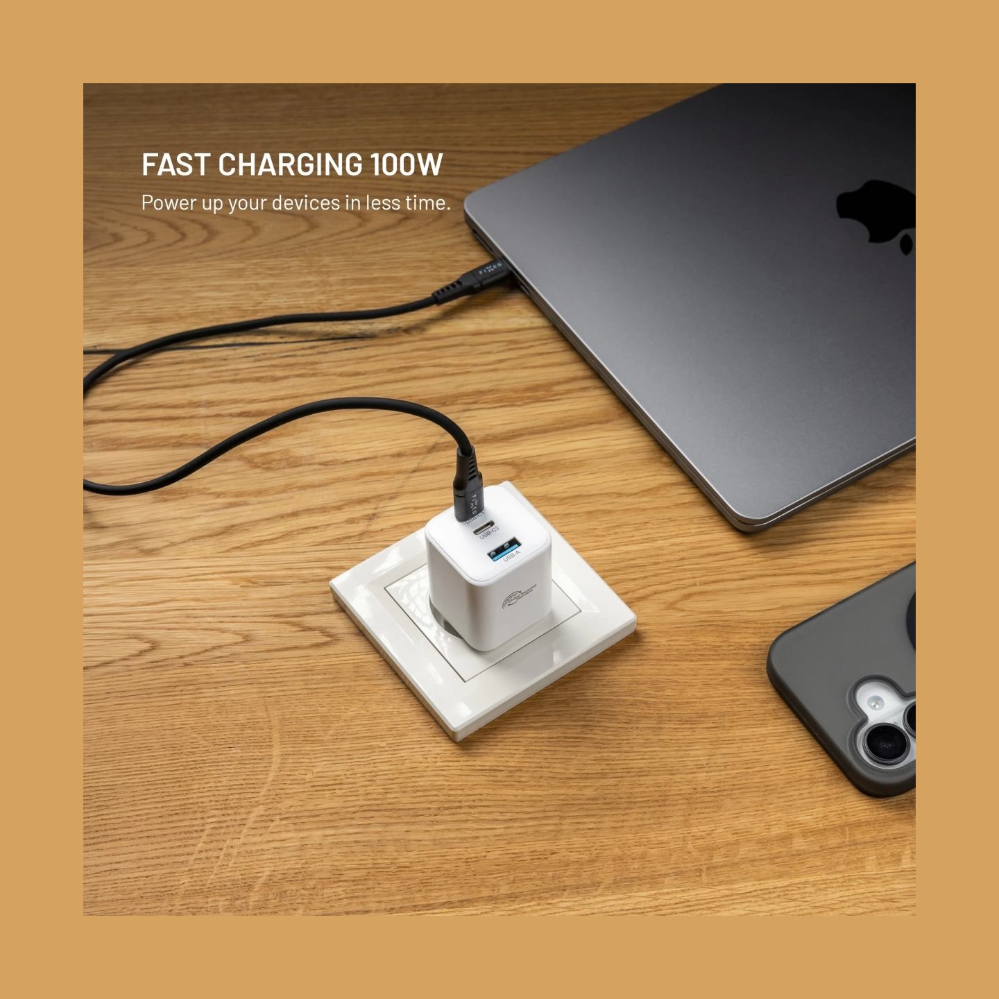 Fixed GaN Network Charger Mini with 2xUSB-C and USB output, PD support, 100 W, white | FIXCG100M-2C1A-WH