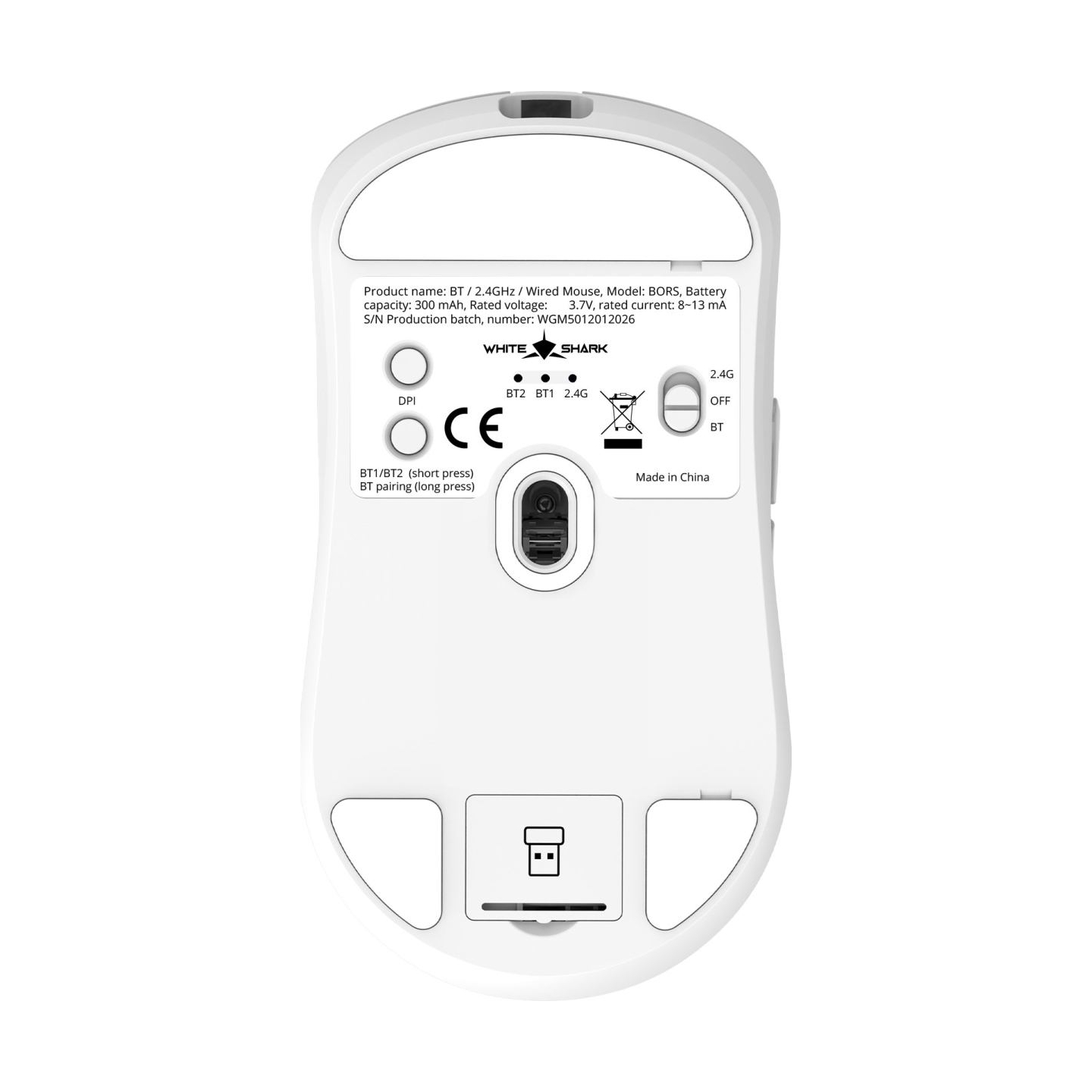White Shark BORS-W WGM-5021 12000 DPI Wireless Gaming Mouse, Black