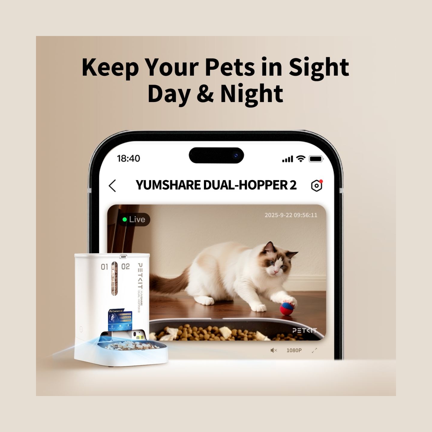 Petkit YumShare Dual-hopper 2 Automatic Feeder with Camera | Capacity 5 L | Material ABS, 304 stainless steel | White
