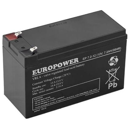 EMU BATTERY 12V 7.2AH VRLA/EP7.2-12 T2 EUROPOWER EMU