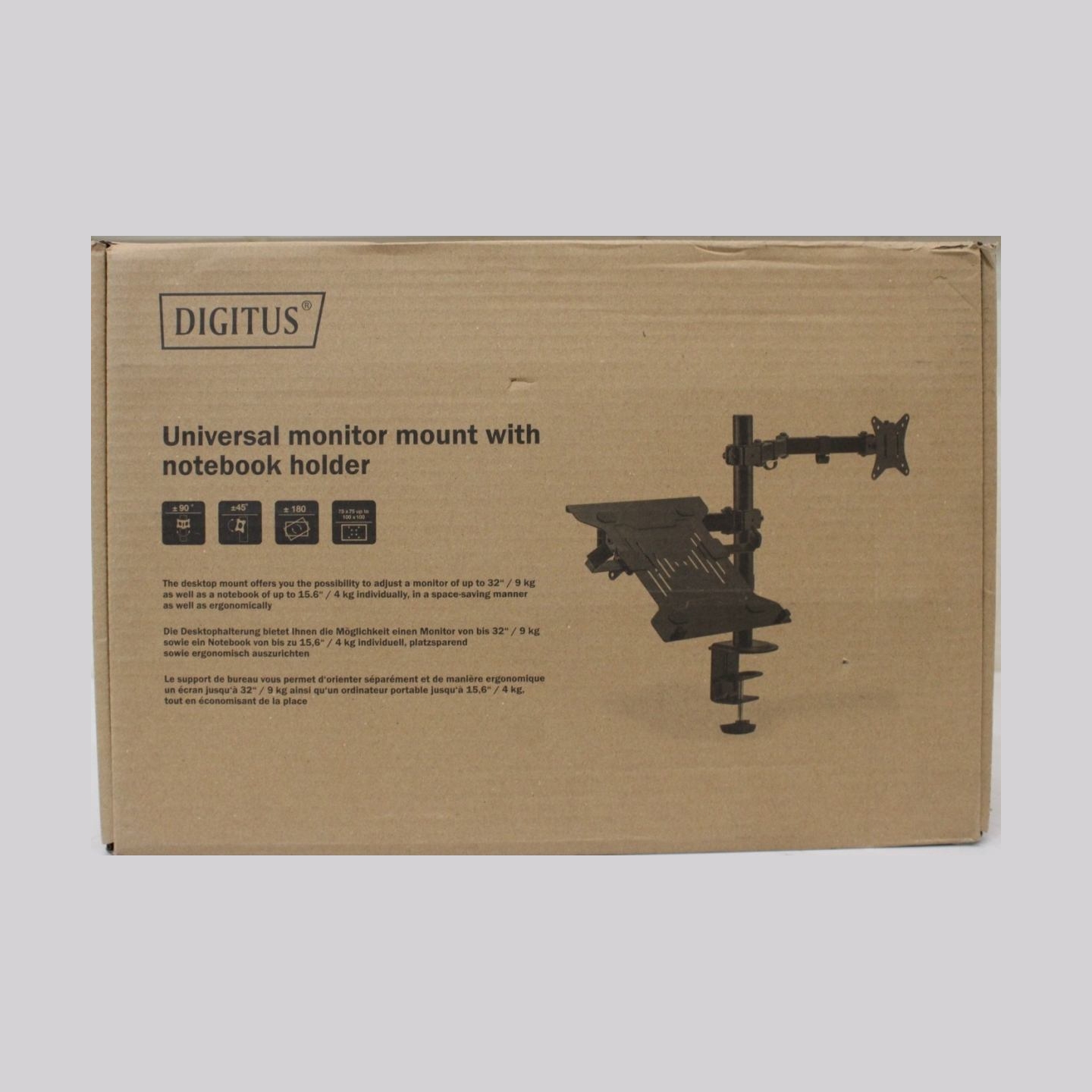 Digitus Universal Monitor Mount with Notebook Holder | Digitus Desk Mount | DA-90436 | Tilt, swivel, height adjustment, rotate |
