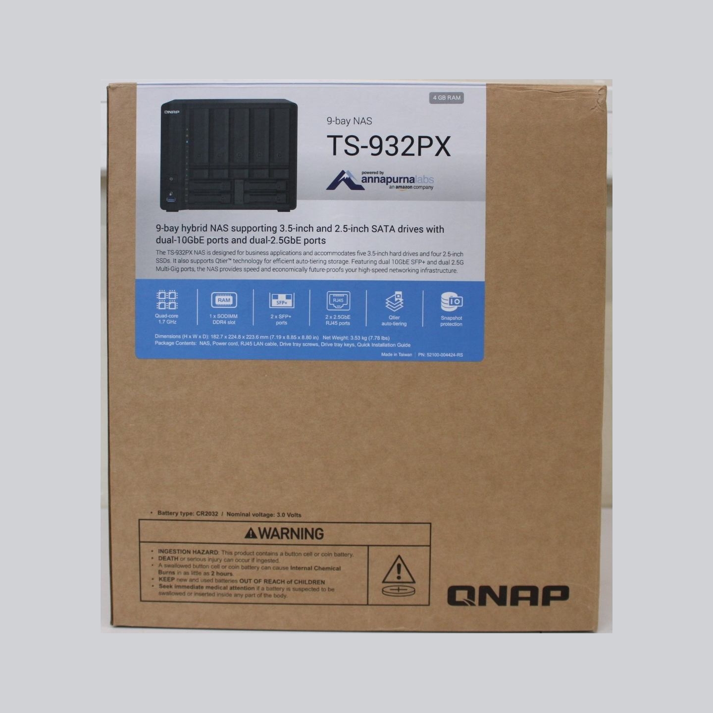 Qnap | QNAP 9-Bay QTS NAS | TS-932PX-4G | Up to 9 HDD/SSD Hot-Swap | AnnapurnaLabs Alpine | AL324 ARM Cortex-A57 Quad-Core | Pro