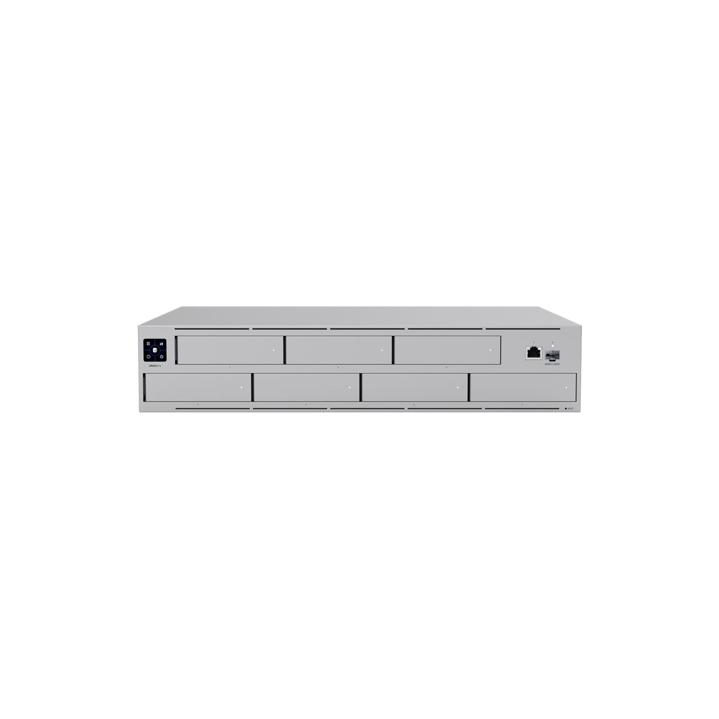 Ubiquiti UNAS-Pro-EU 2U rack-mount NAS with (7) 2.5/3.5" drive bays and 10 Gbps performance designed for large-scale file storag