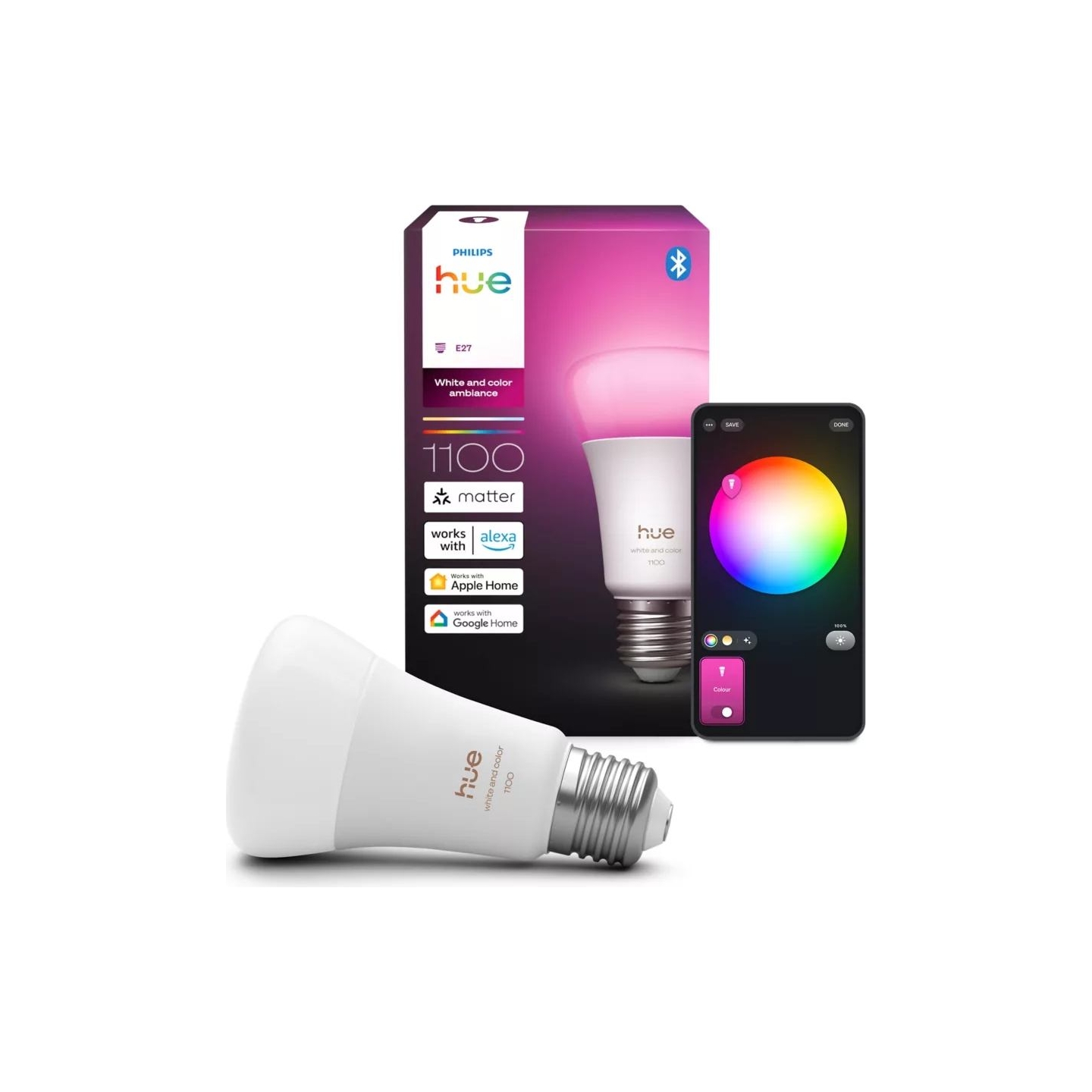 Philips Hue WCA 1100 A60 1P EU | E27 | 8.1 W | White and colour light | Bluetooth and Zigbee