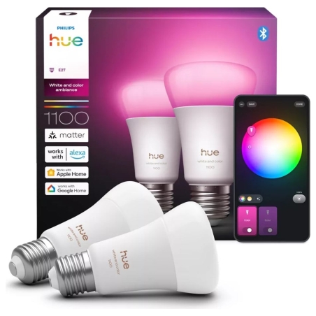 Philips Hue WCA 1100 A60 2P EU | E27 | 8.1 W | White and colour light | Bluetooth and Zigbee