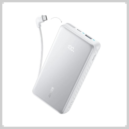 Anker Power Bank 22.5W, Built-In USB-C Cable | Zolo | 20000 mAh | USB-C | White