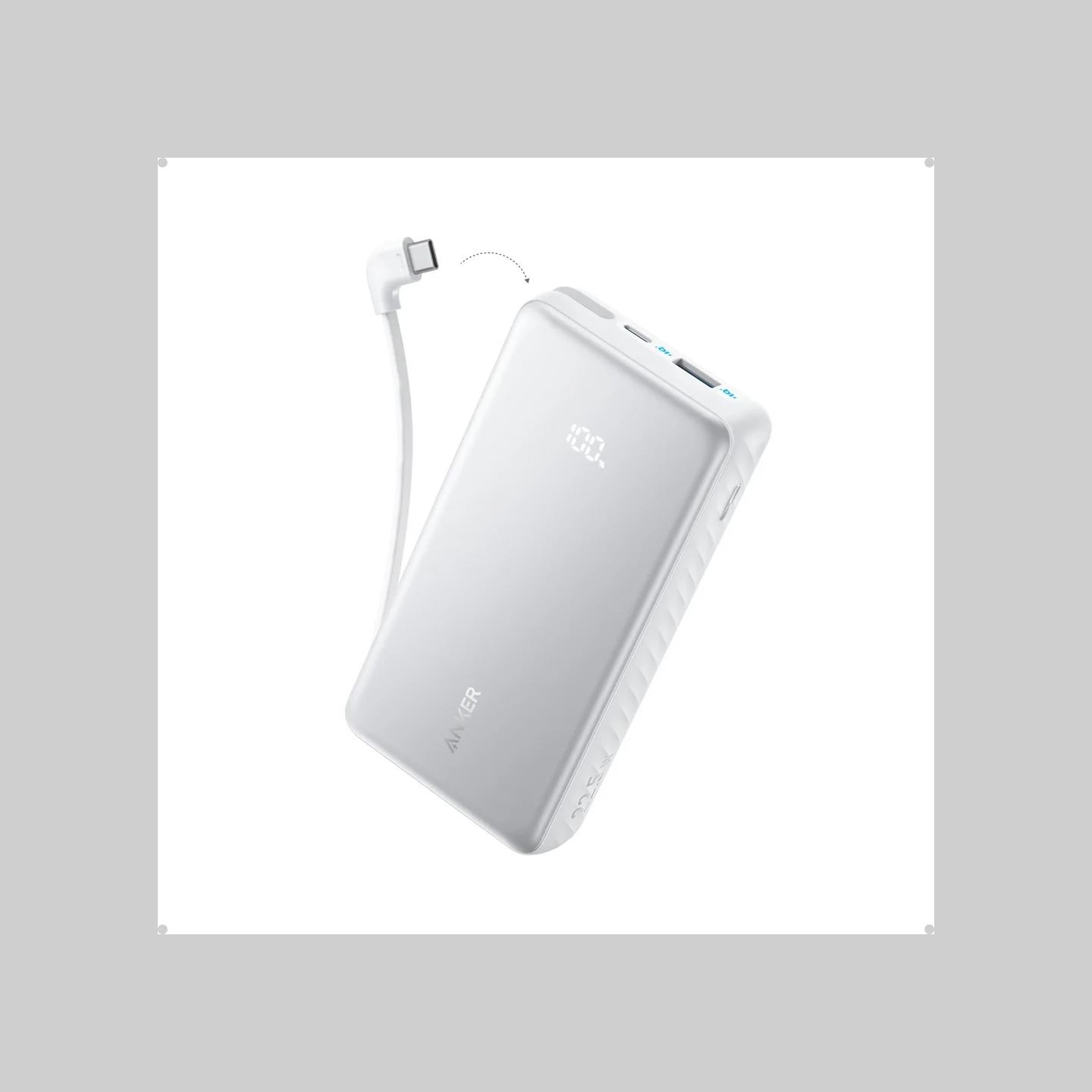 Anker Power Bank 22.5W, Built-In USB-C Cable | Zolo | 20000 mAh | USB-C | White