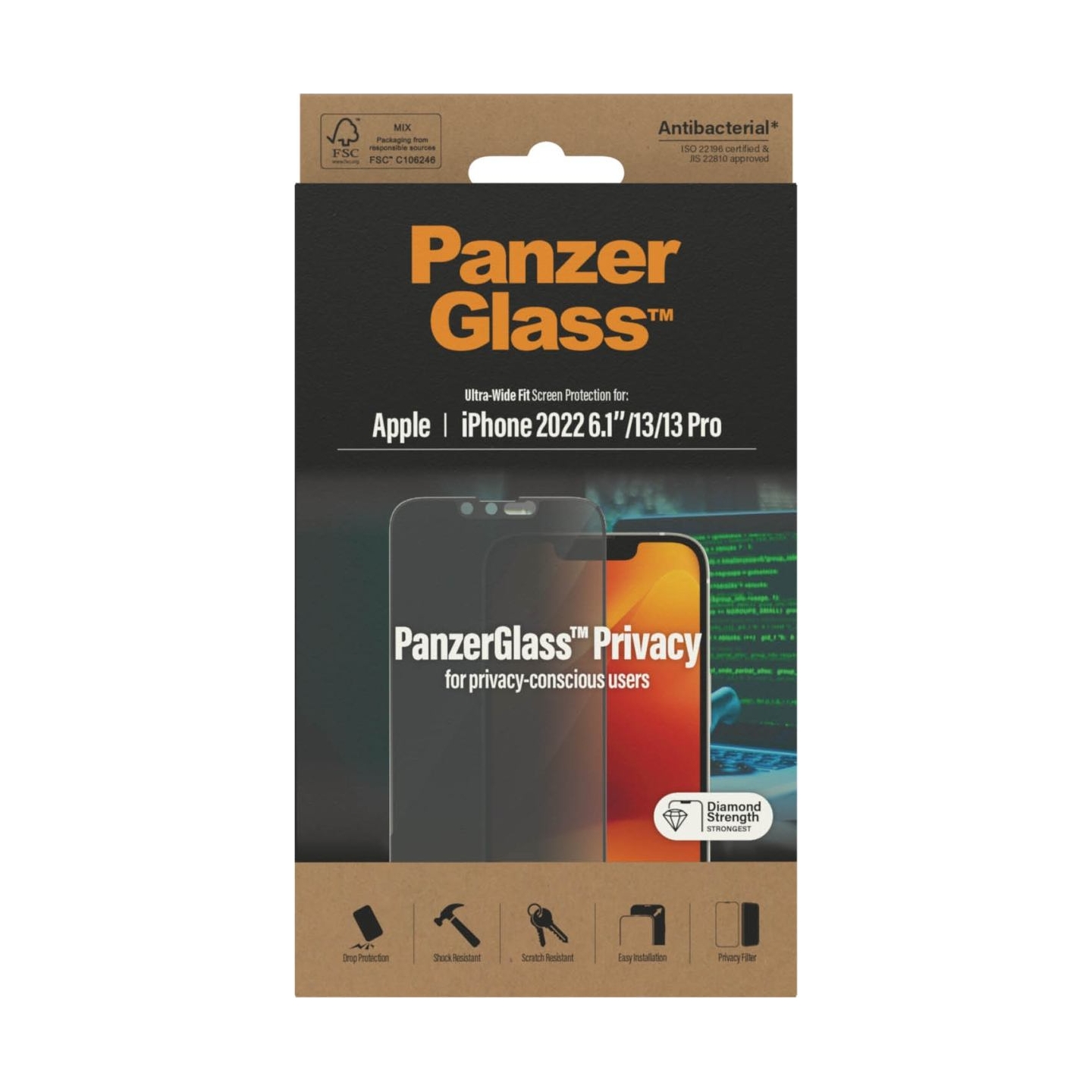 Panzerglass | Screen protector | Apple | iPhone 14/13/13 Pro | Glass | Black | Ultra-Wide Fit | Privacy