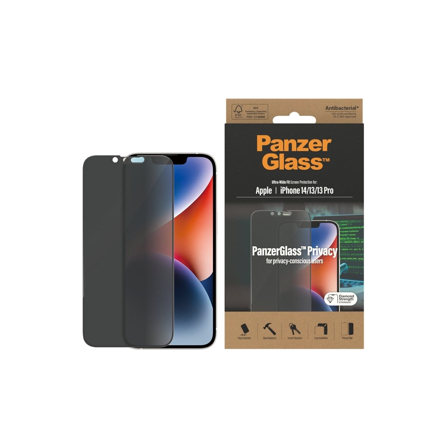 Panzerglass | Screen protector | Apple | iPhone 14/13/13 Pro | Glass | Black | Ultra-Wide Fit | Privacy