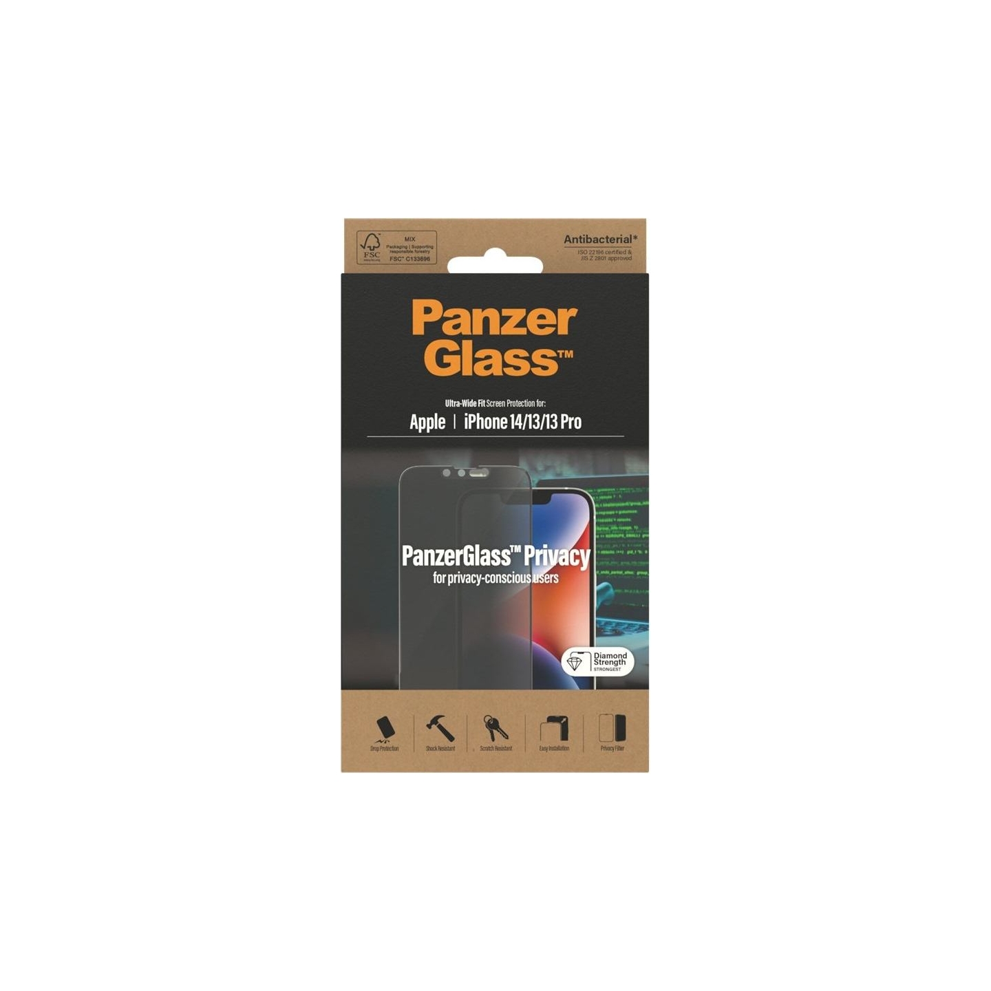 Panzerglass | Screen protector | Apple | iPhone 14/13/13 Pro | Glass | Black | Ultra-Wide Fit | Privacy