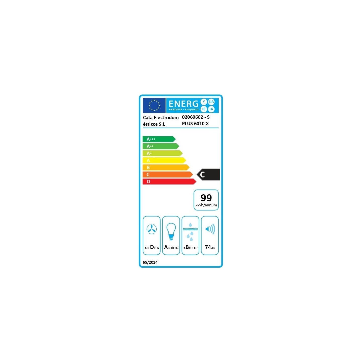 Cata Hood | S PLUS 6010 X | Wall mounted | Energy efficiency class C | Width 60 cm | 637 m³/h | Mechanical | LED | Inox