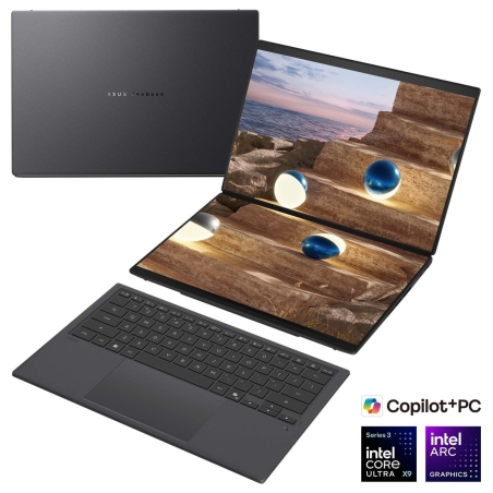 Asus Zenbook Duo UX8407AA-SN094X | Moher Gray | 14 " | OLED | Touchscreen | 2.8K | 2880 x 1800 pixels | Anti-Reflective | Intel 