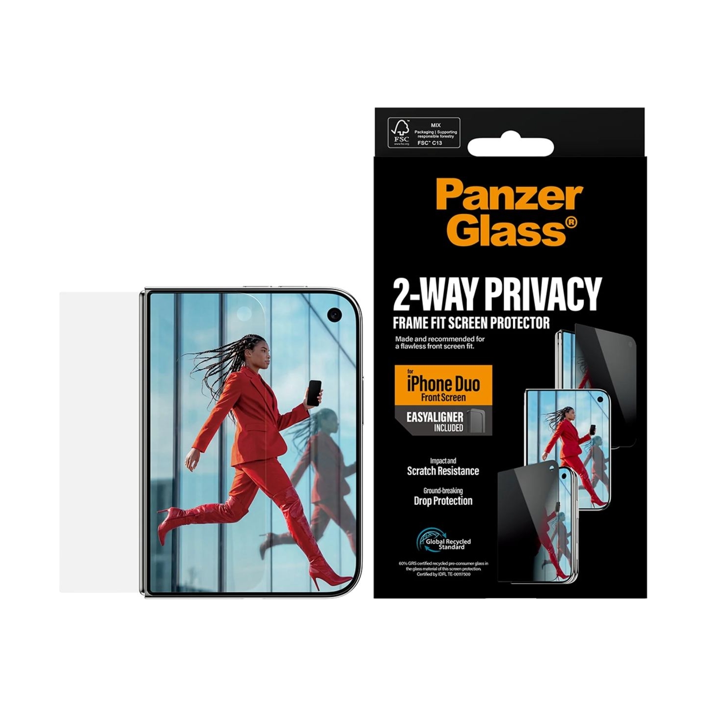 Panzerglass Privacy w. EasyAligner | Screen protector | Apple | iPhone Duo | Glass | Transparent
