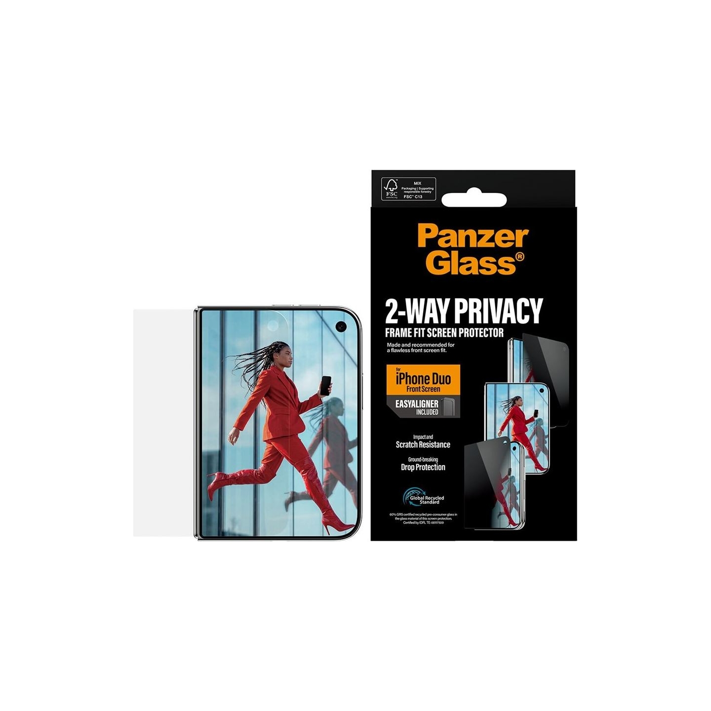 Panzerglass Privacy w. EasyAligner | Screen protector | Apple | iPhone Duo | Glass | Transparent