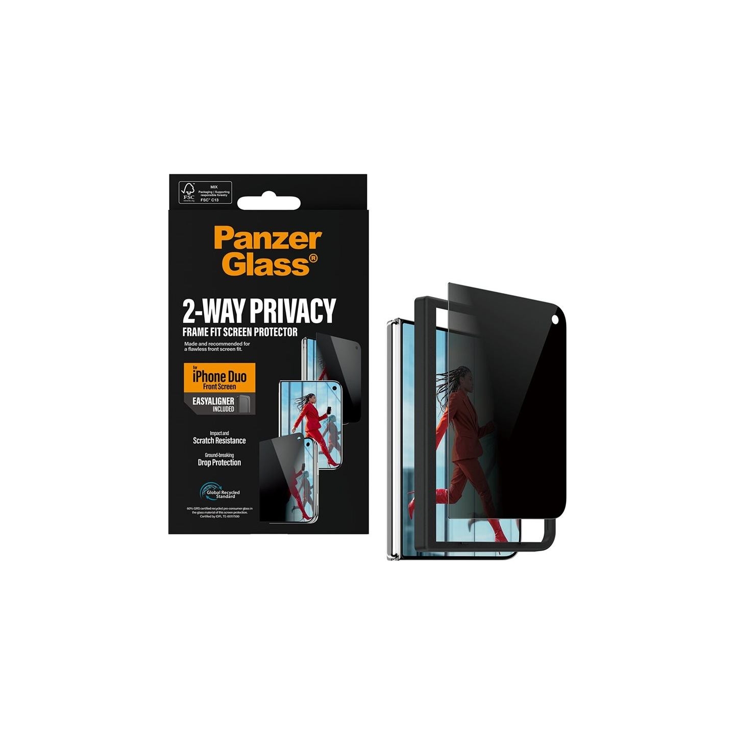 Panzerglass Privacy w. EasyAligner | Screen protector | Apple | iPhone Duo | Glass | Transparent