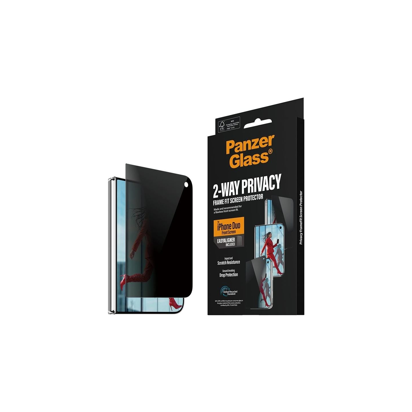 Panzerglass Privacy w. EasyAligner | Screen protector | Apple | iPhone Duo | Glass | Transparent