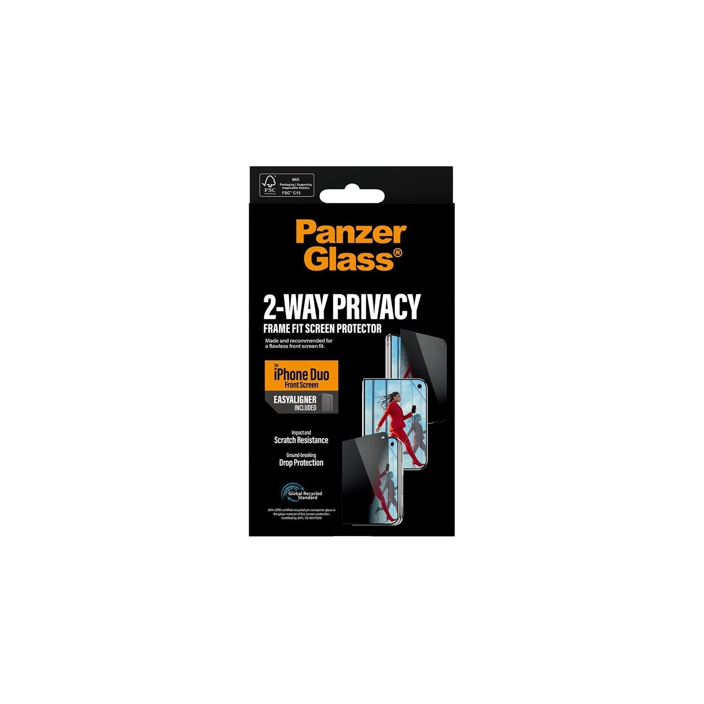 Panzerglass Privacy w. EasyAligner | Screen protector | Apple | iPhone Duo | Glass | Transparent