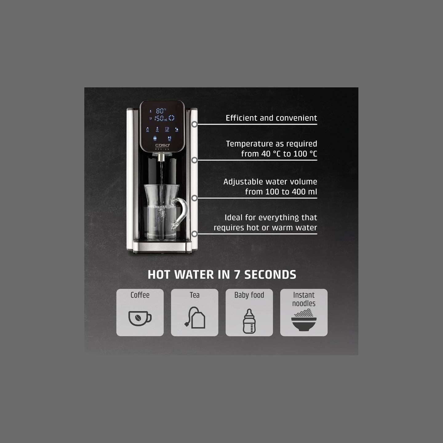 Caso HW 666 Inox | Turbo Hot Water Dispenser | Electric | 2200-2600 W | 2.7 L | Plastic/Stainless Steel | Stainless steel/Black