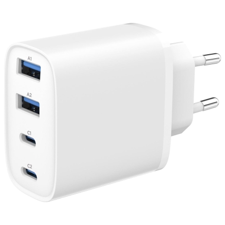 Gembird 4-port 40 W GaN USB PowerDelivery fast charger, White | TA-UC-2A2C-PD40-01-W | 2 x 4 pin USB Type A, 2 x 24 pin USB-C