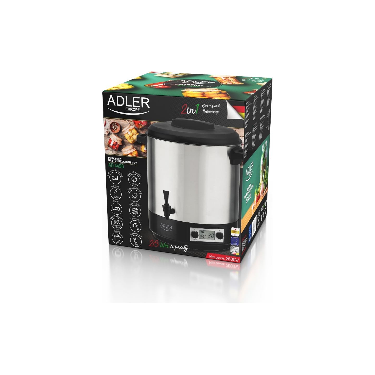 Adler | Electric pot/Cooker | AD 4496 | 2600 W | 28 L | Stainless steel/Black