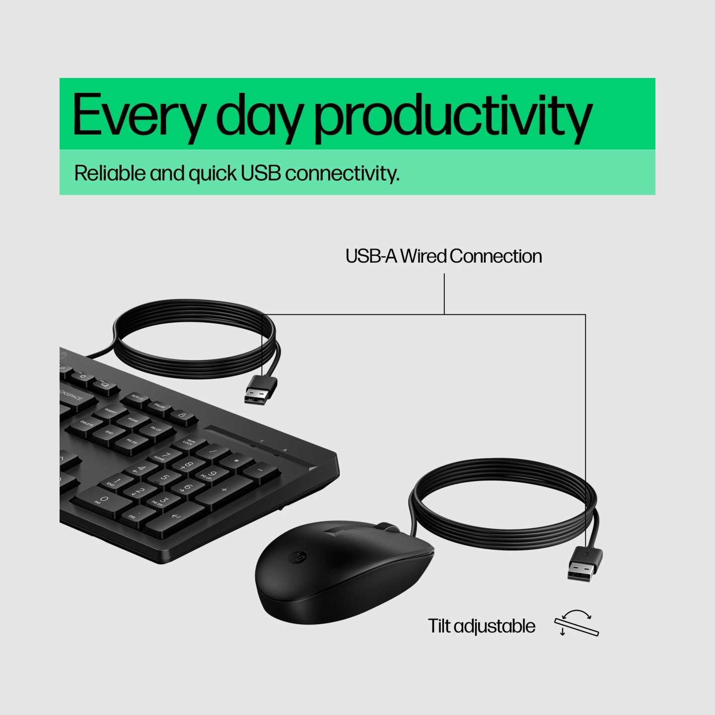 HP 225 G2 USB Wired Mouse Keyboard Combo, Copilot Key, spill resistant - Black - ESTONIAN / AX2Y7AA#ARK