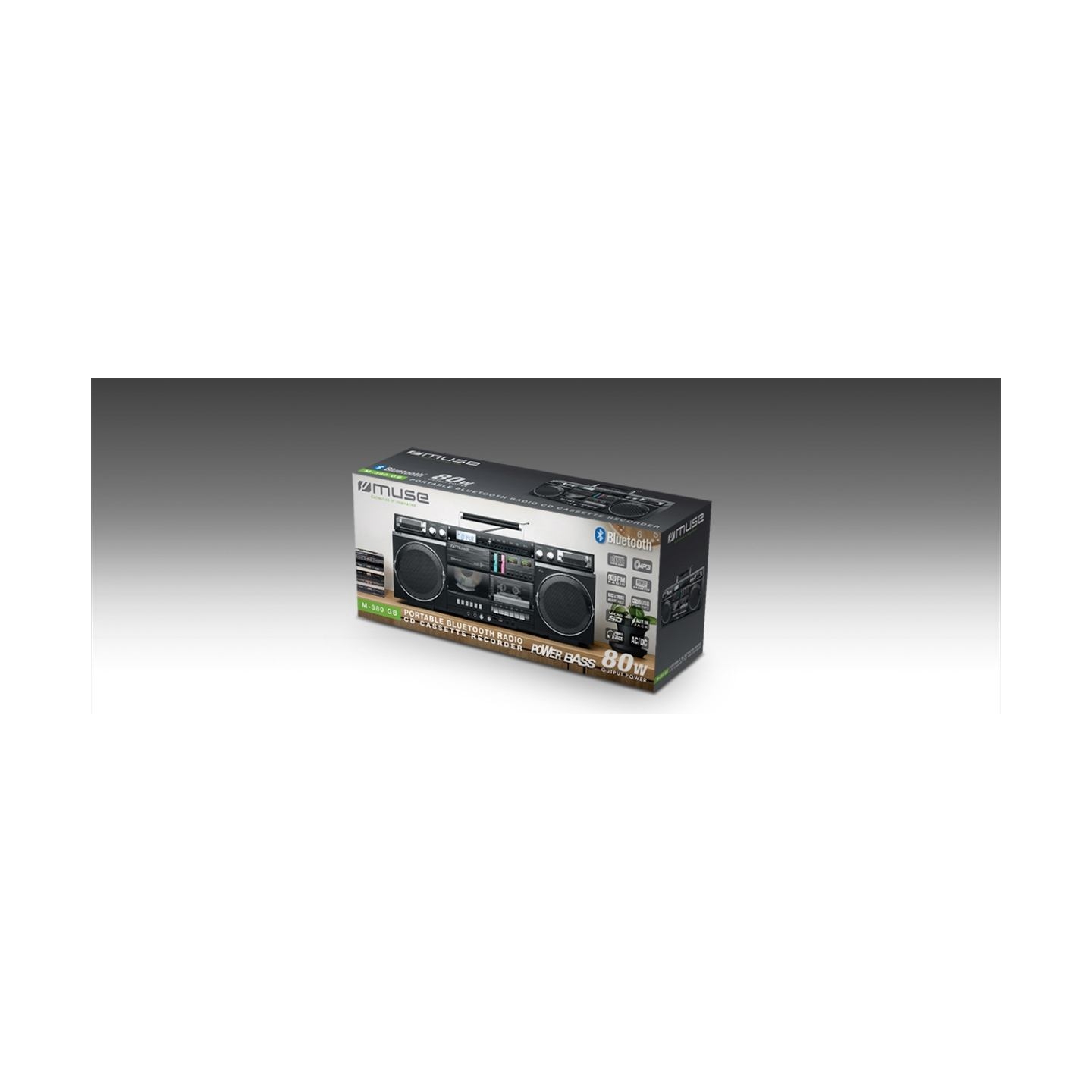 Muse | Ghetto Blasters | M-380 GB | AUX in | Bluetooth | Cassette deck | CD player | Black