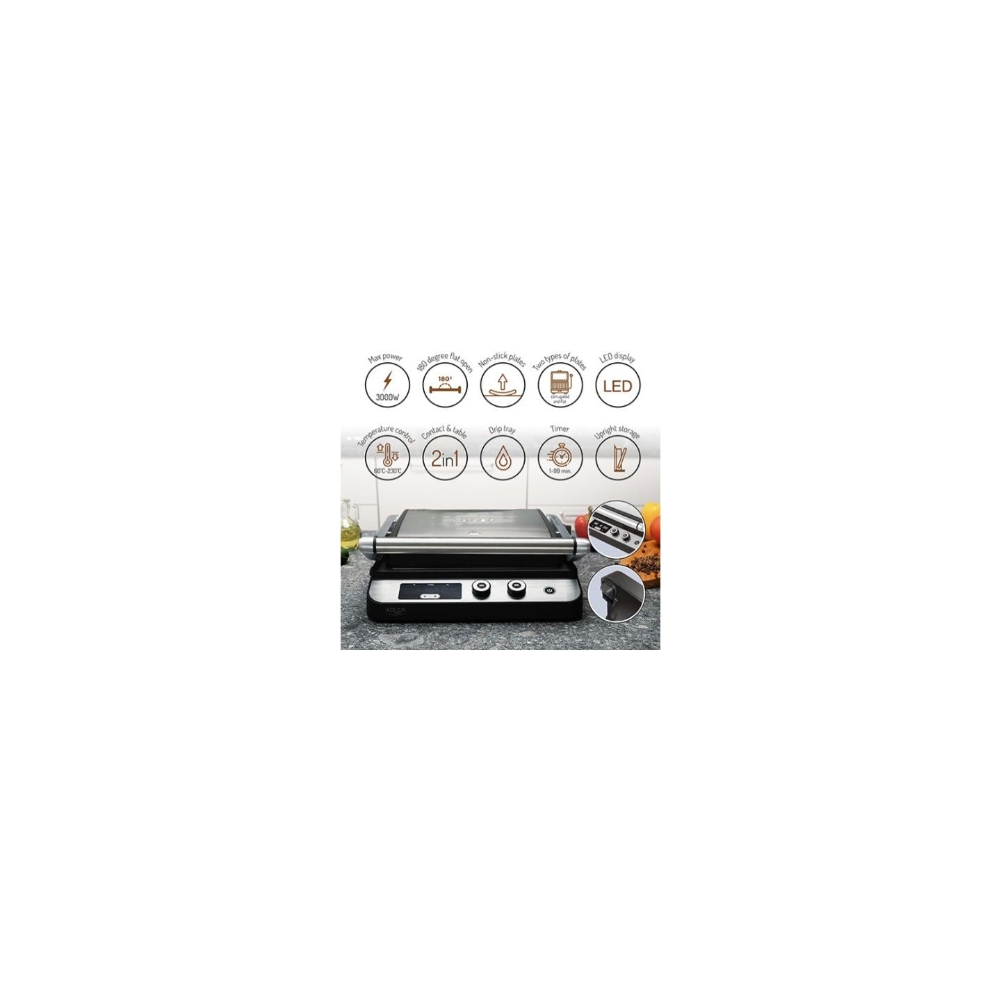 Adler Electric grill LED 2in1 AD 3059
